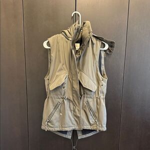 Women's Winter Olive Vest with Faux Fur Hood Size Small